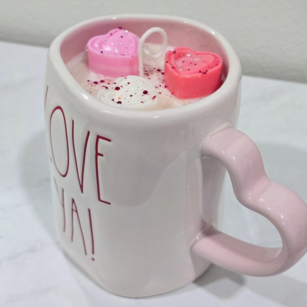 Rae Dunn Pink Heart Handle Mug Candle ✦ Soy Wax Triple Heart Melt ✦ Mother’s Day - Picture 5 of 9